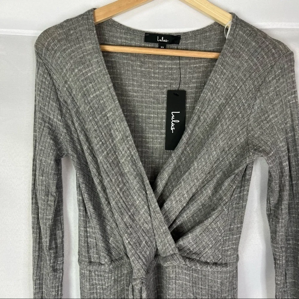 Lulu's Heather Gray Long Sleeve Ribbed Jumpsuit XS - Picture 5 of 7